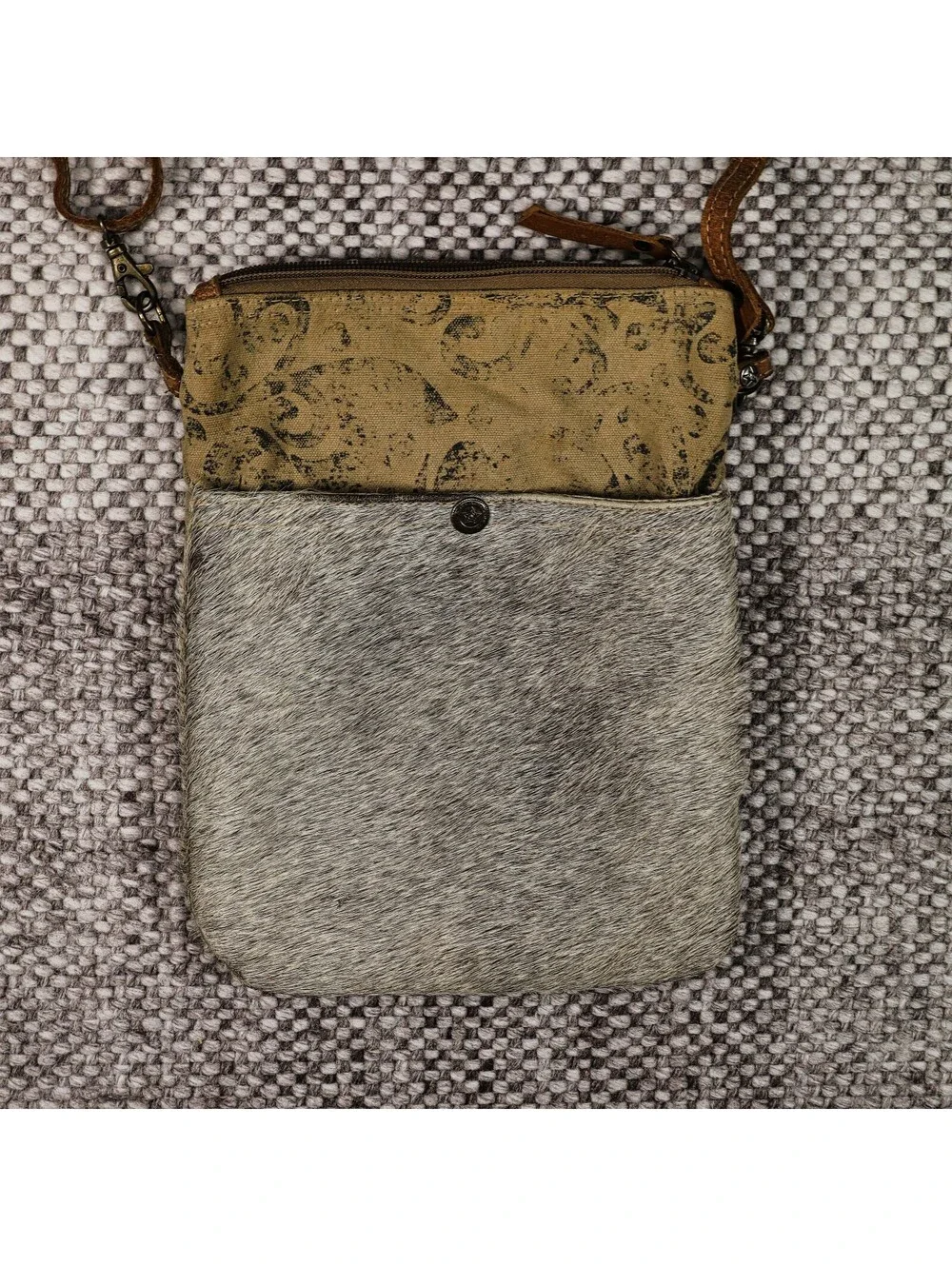 MYRA BAG Hair-On Hide Leather Crossbody Bag Canvas Western Boho Small Purse